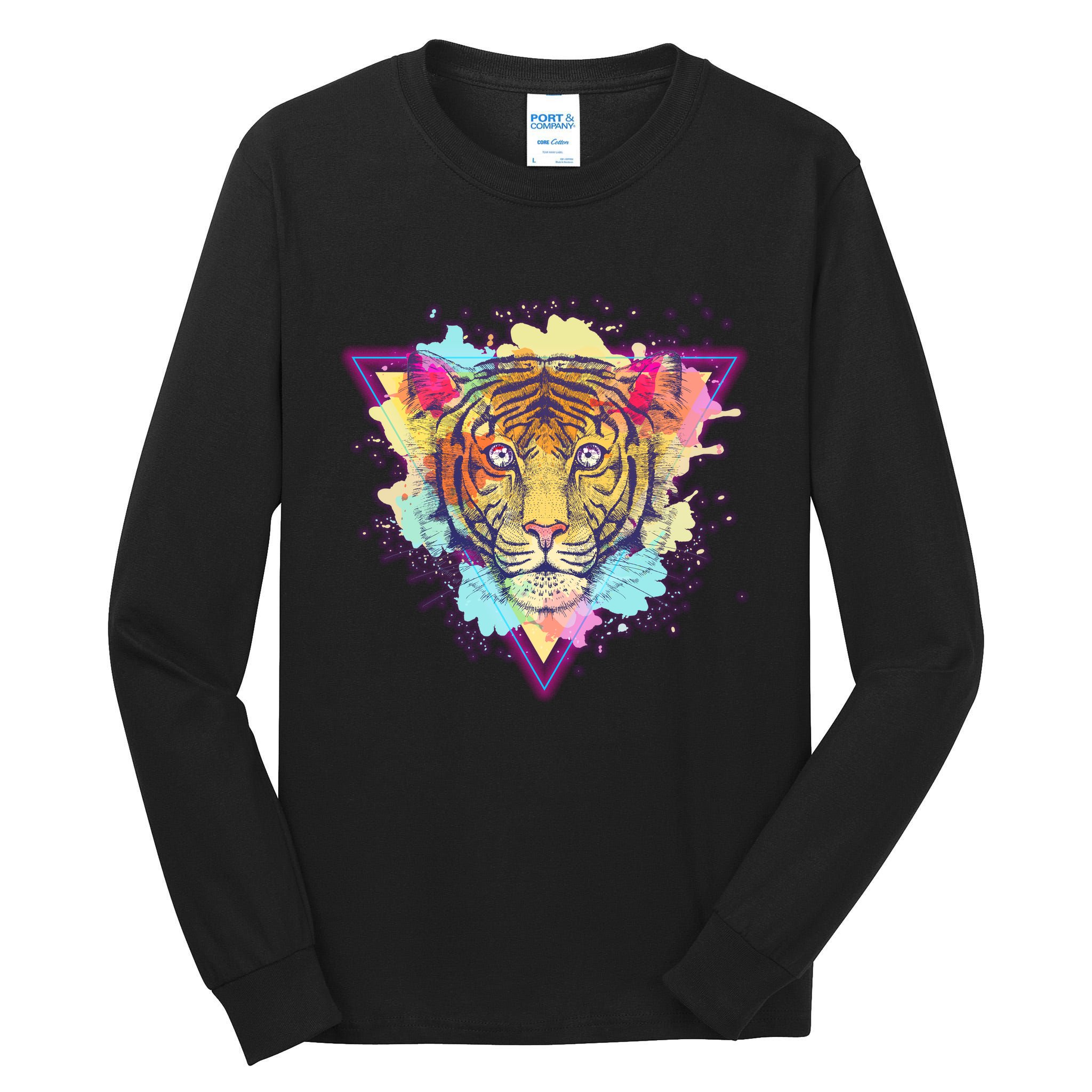 Cool Cute Retro 80s Watercolor Tiger Tall Long Sleeve T-Shirt
