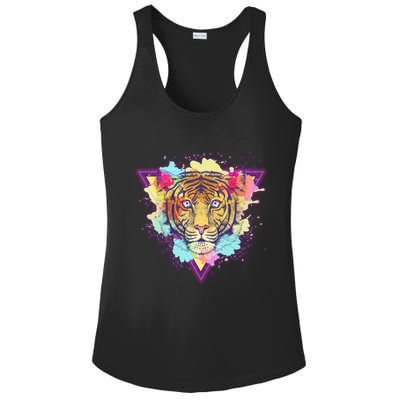 Cool Cute Retro 80s Watercolor Tiger Ladies PosiCharge Competitor Racerback Tank