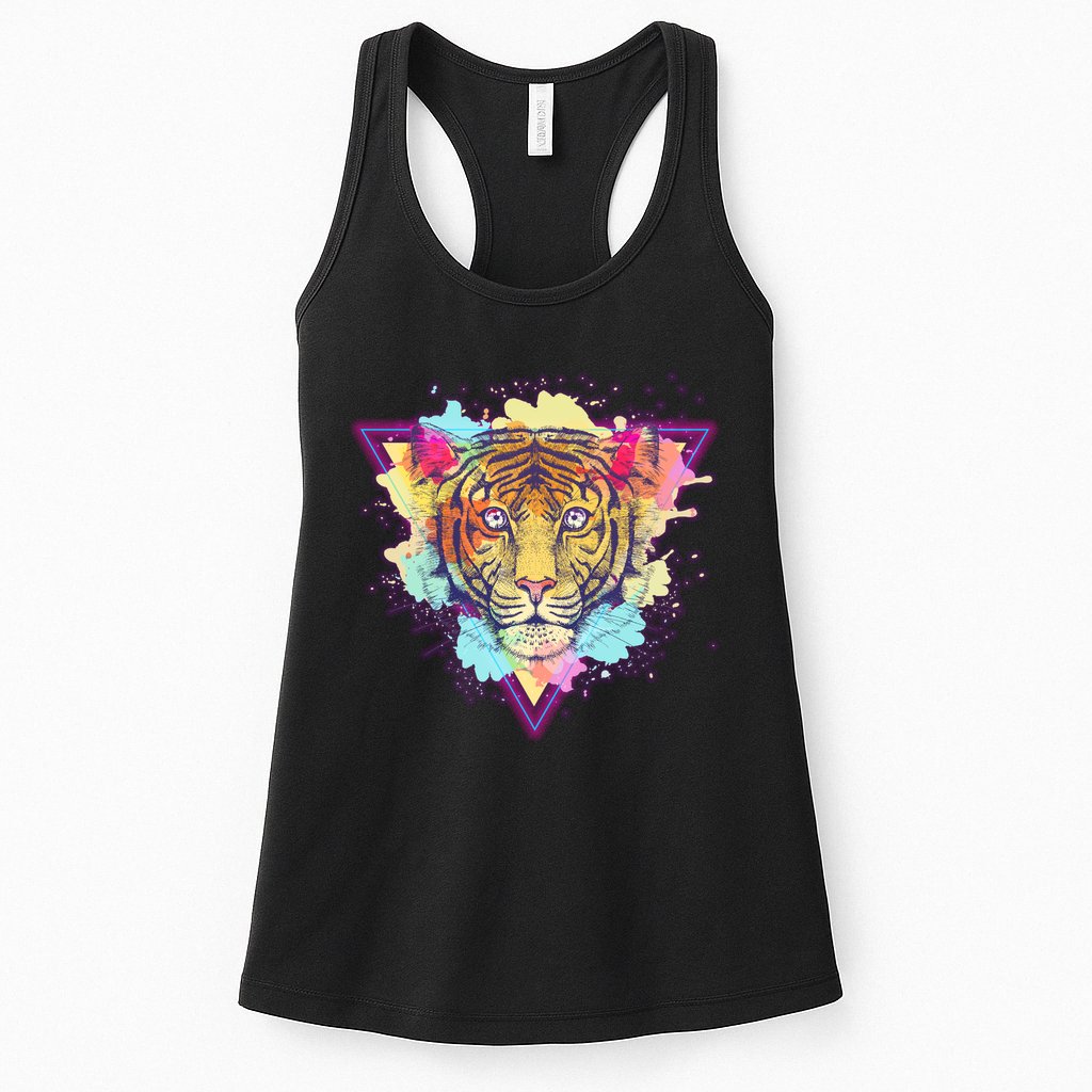 Cool Cute Retro 80s Watercolor Tiger Womens Tank Top