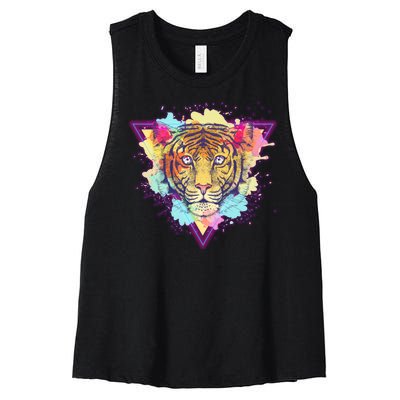 Cool Cute Retro 80s Watercolor Tiger Women's Racerback Cropped Tank