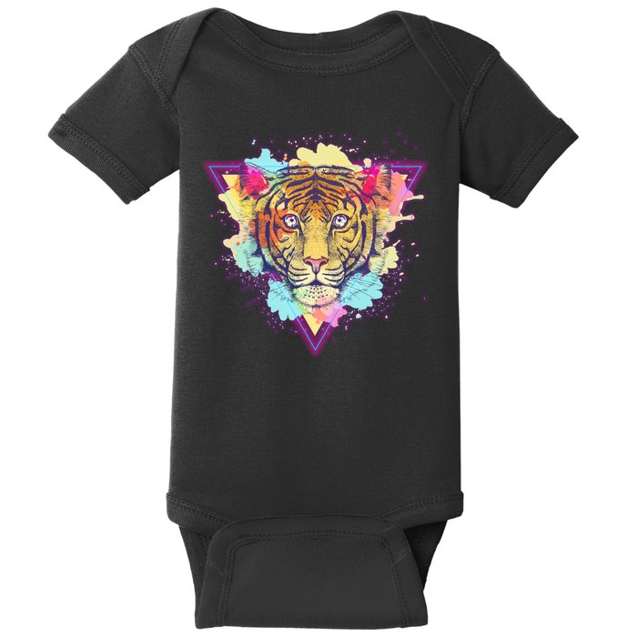Cool Cute Retro 80s Watercolor Tiger Baby Bodysuit