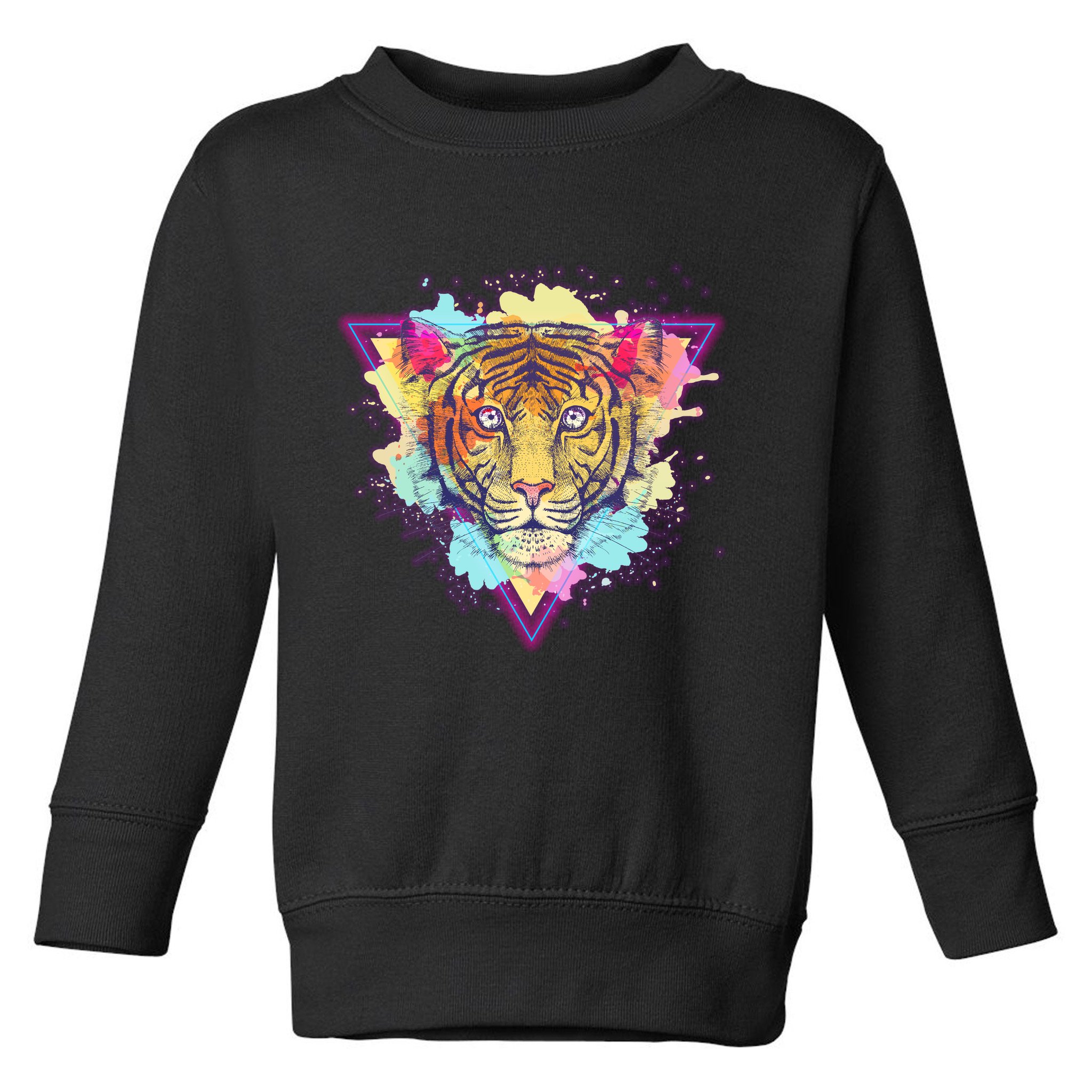 Cool Cute Retro 80s Watercolor Tiger Toddler Sweatshirt