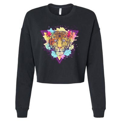 Cool Cute Retro 80s Watercolor Tiger Cropped Pullover Crew