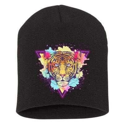 Cool Cute Retro 80s Watercolor Tiger Short Acrylic Beanie