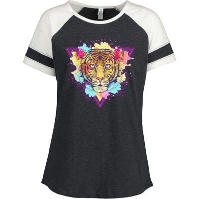 Cool Cute Retro 80s Watercolor Tiger Enza Ladies Jersey Colorblock Tee