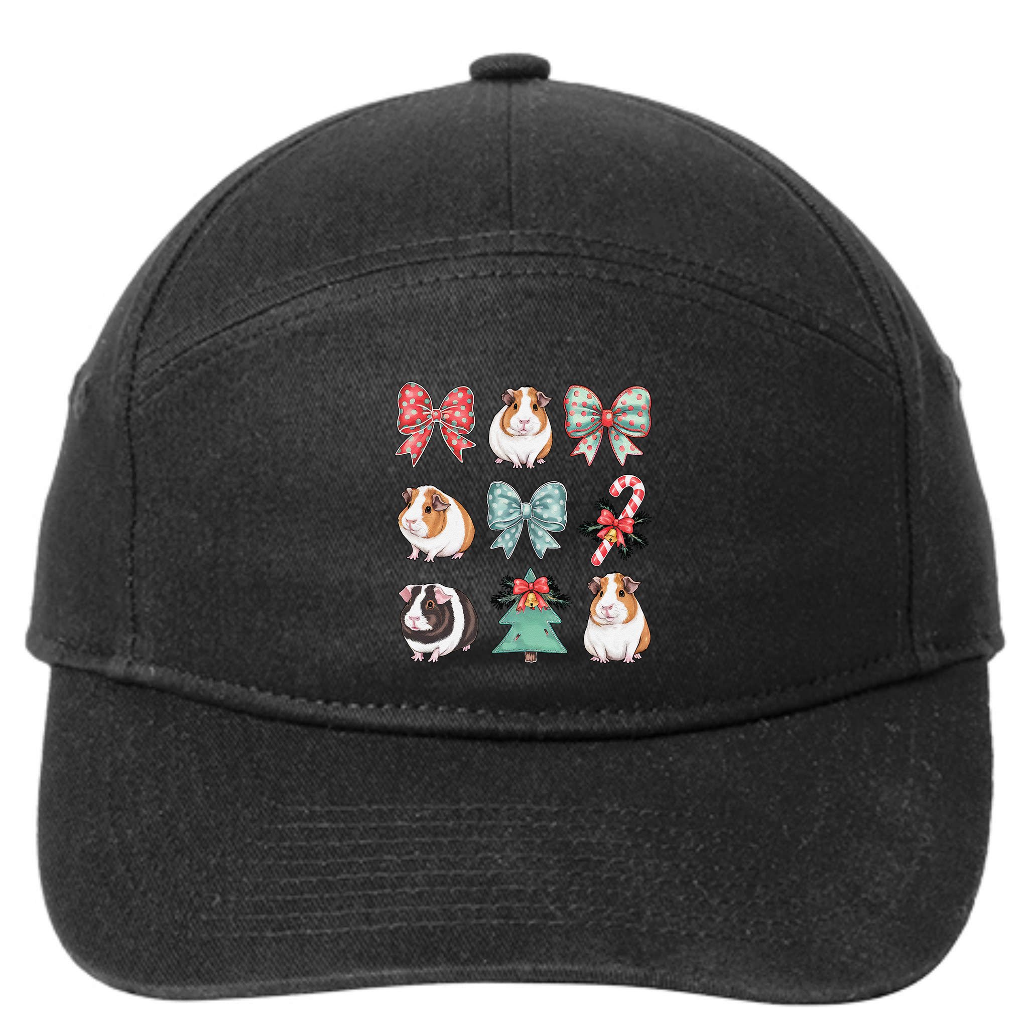 Cute Coquette Red Xmas Santa Claus Guinea Pig Lover Xmas 7-Panel Snapback Hat