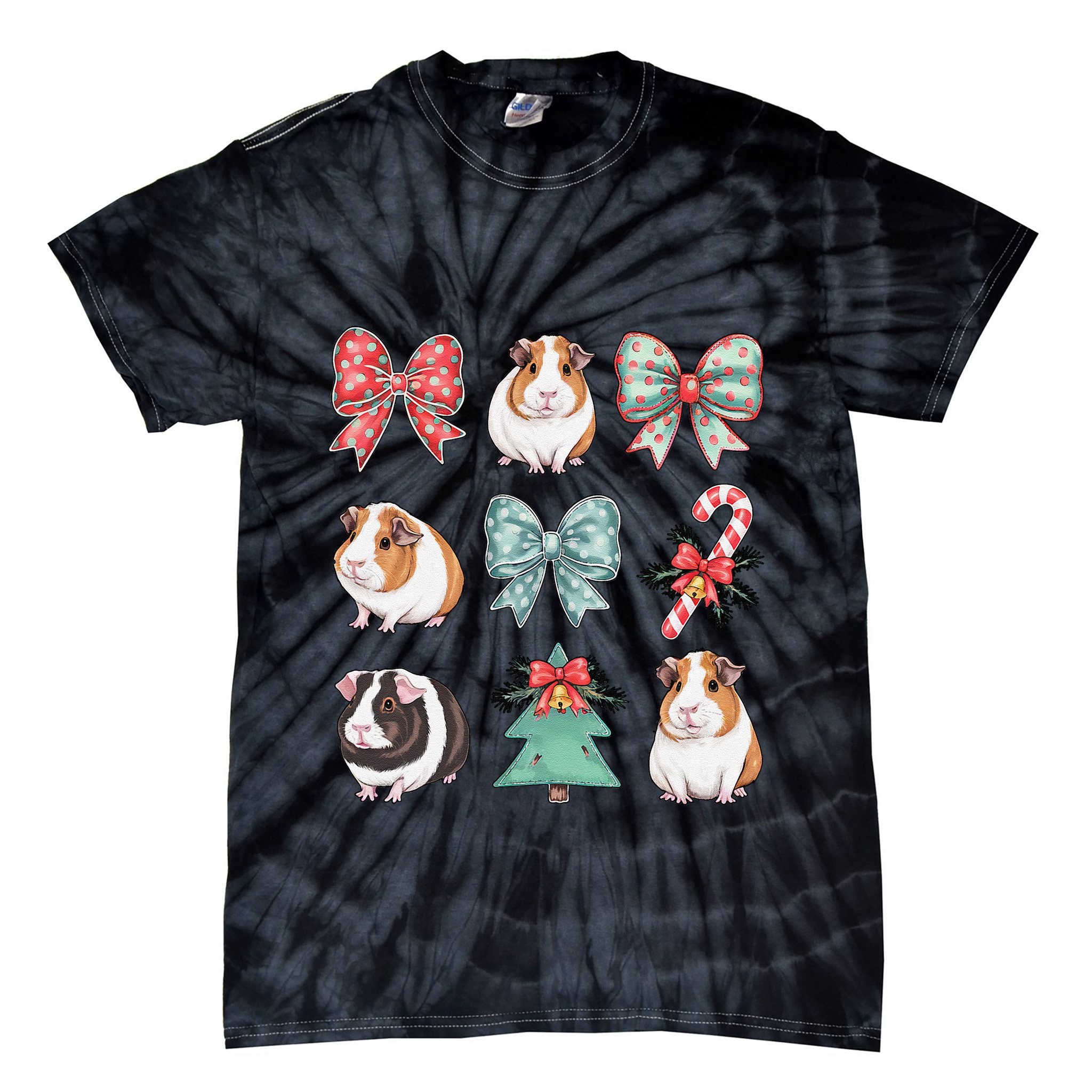 Cute Coquette Red Xmas Santa Claus Guinea Pig Lover Xmas Tie-Dye T-Shirt