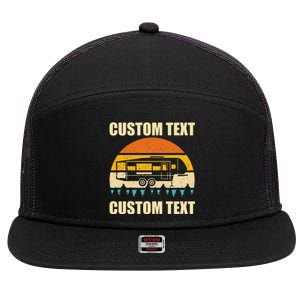 Custom Camper Rv Camping Road Trip Personalize Text 7 Panel Mesh Trucker Snapback Hat