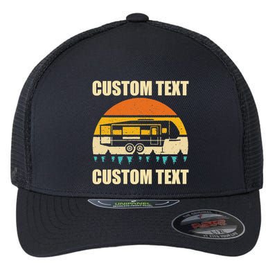 Custom Camper Rv Camping Road Trip Personalize Text Flexfit Unipanel Trucker Cap