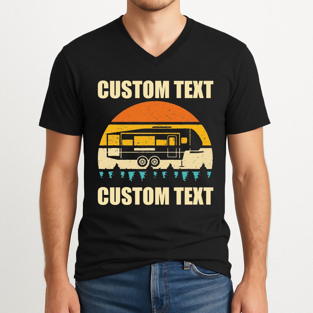 Custom Camper Rv Camping Road Trip Personalize Text V-Neck T-Shirt