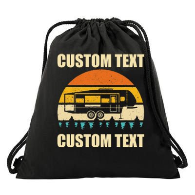 Custom Camper Rv Camping Road Trip Personalize Text Drawstring Bag