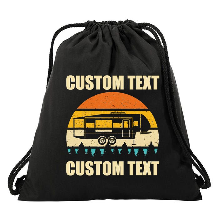 Custom Camper Rv Camping Road Trip Personalize Text Drawstring Bag