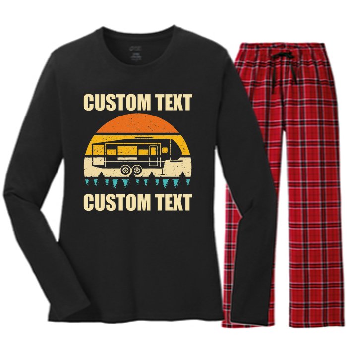 Custom Camper Rv Camping Road Trip Personalize Text Women's Long Sleeve Flannel Pajama Set 