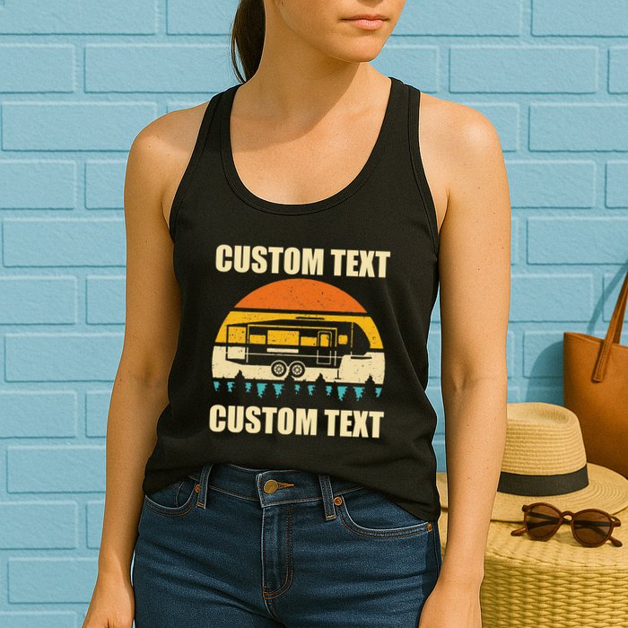 Custom Camper Rv Camping Road Trip Personalize Text Womens Tank Top
