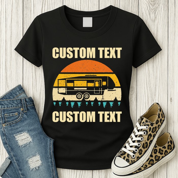 Custom Camper Rv Camping Road Trip Personalize Text Womens T-Shirt