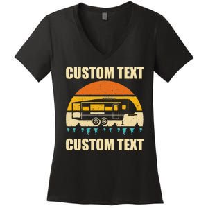 Custom Camper Rv Camping Road Trip Personalize Text Women's V-Neck T-Shirt