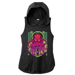 Cool Cybernetic Robot Octopus Squid Ladies PosiCharge Tri-Blend Wicking Draft Hoodie Tank