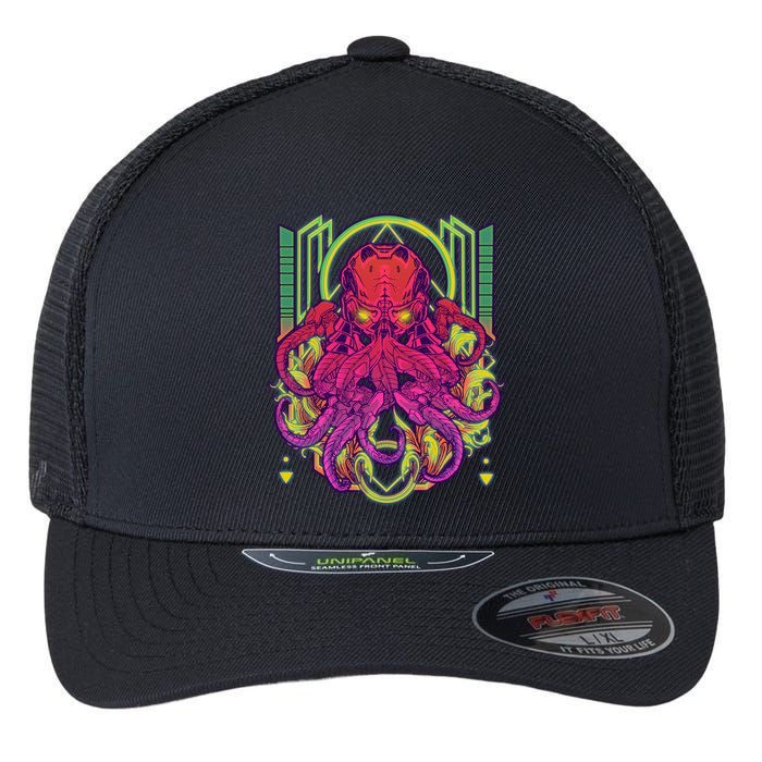 Cool Cybernetic Robot Octopus Squid Flexfit Unipanel Trucker Cap