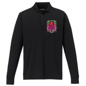 Cool Cybernetic Robot Octopus Squid Performance Long Sleeve Polo