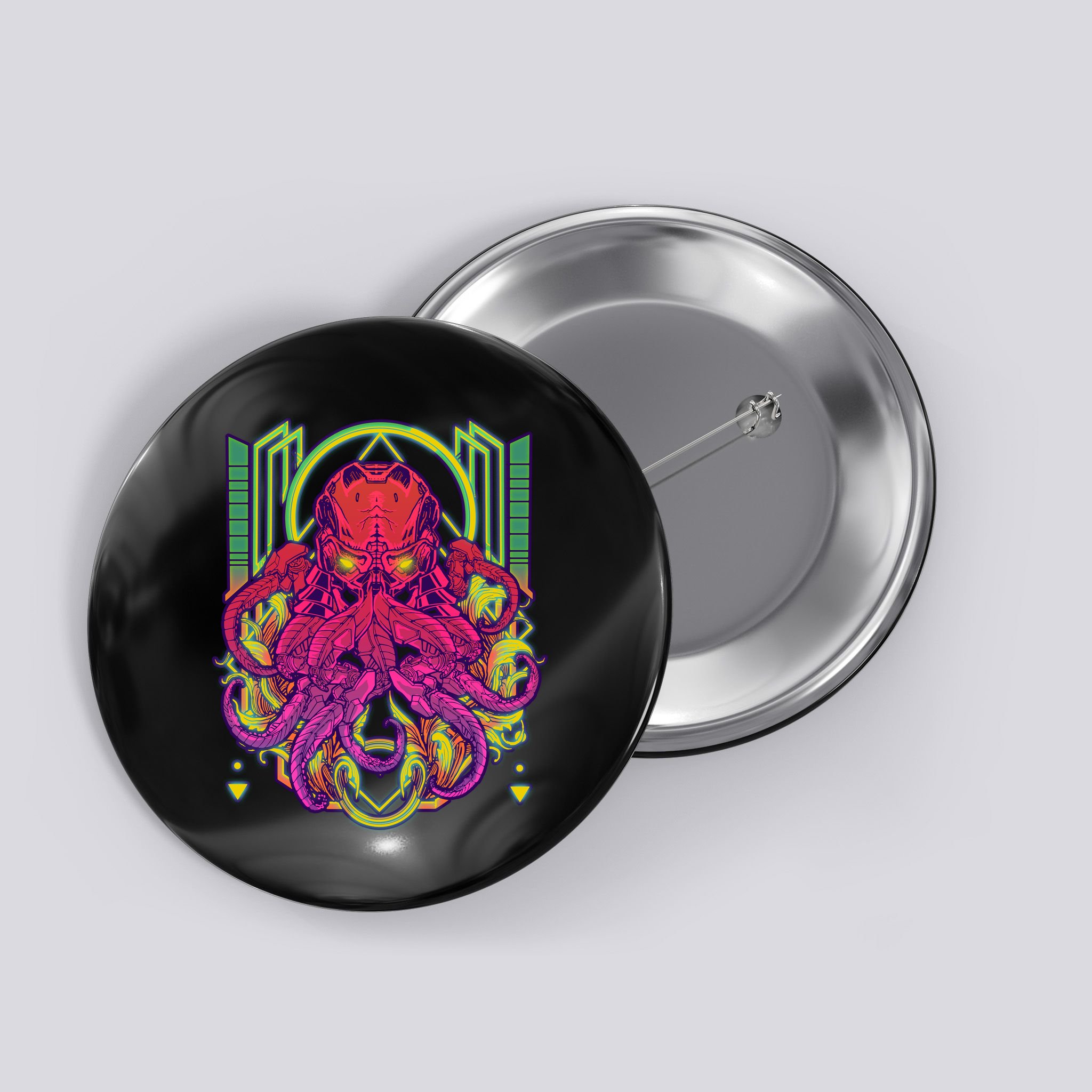 Cool Cybernetic Robot Octopus Squid Button