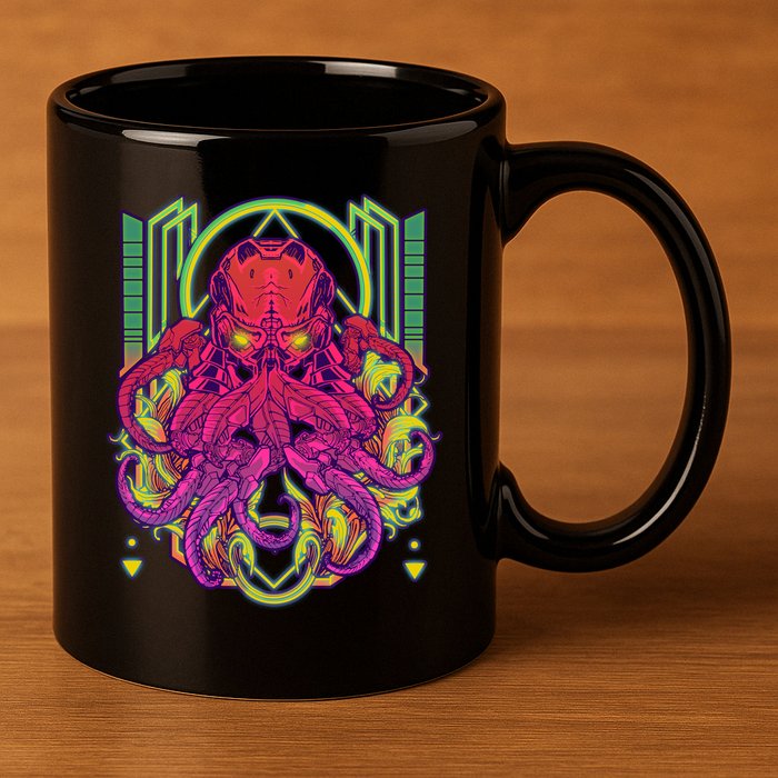 Cool Cybernetic Robot Octopus Squid 11oz C Handle Ceramic Mug