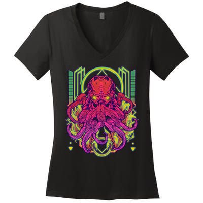 Cool Cybernetic Robot Octopus Squid Women's V-Neck T-Shirt