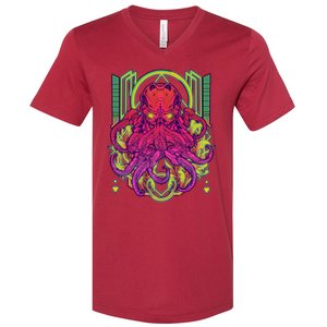 Cool Cybernetic Robot Octopus Squid V-Neck T-Shirt