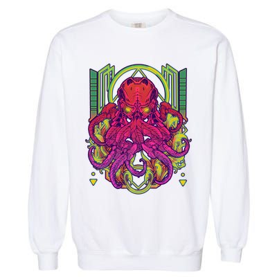 Cool Cybernetic Robot Octopus Squid Garment-Dyed Sweatshirt