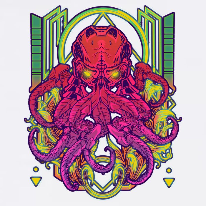 Cool Cybernetic Robot Octopus Squid Garment-Dyed Sweatshirt