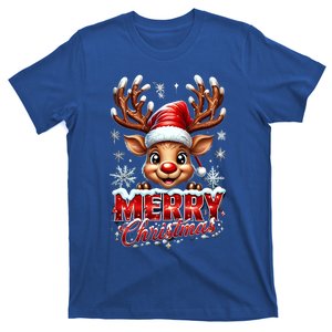 Cute Christmas Reindeer Holiday Santa Hat And Snowflakes Meaningful Gift T-Shirt