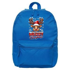 Cute Christmas Reindeer Holiday Santa Hat And Snowflakes Meaningful Gift 16 in Basic Backpack