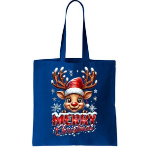 Cute Christmas Reindeer Holiday Santa Hat And Snowflakes Meaningful Gift Tote Bag