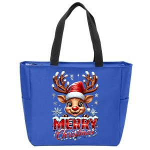 Cute Christmas Reindeer Holiday Santa Hat And Snowflakes Meaningful Gift Zip Tote Bag