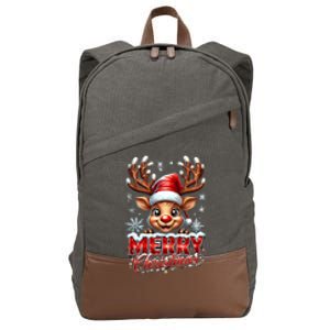 Cute Christmas Reindeer Holiday Santa Hat And Snowflakes Meaningful Gift Cotton Canvas Backpack