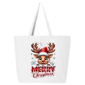 Cute Christmas Reindeer Holiday Santa Hat And Snowflakes Meaningful Gift 25L Jumbo Tote