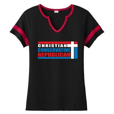 Christian Conservative Republican Cross Ladies Halftime Notch Neck Tee