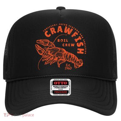 Crawfish Crew Retro Louisiana Cajun Seafood Gift High Crown Mesh Back Trucker Hat