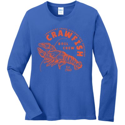 Crawfish Crew Retro Louisiana Cajun Seafood Gift Ladies Long Sleeve Shirt