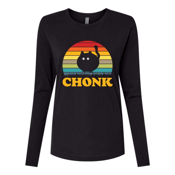 Chonk Cat Retro Vintage Womens Cotton Relaxed Long Sleeve T-Shirt