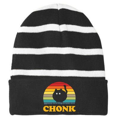 Chonk Cat Retro Vintage Striped Beanie with Solid Band