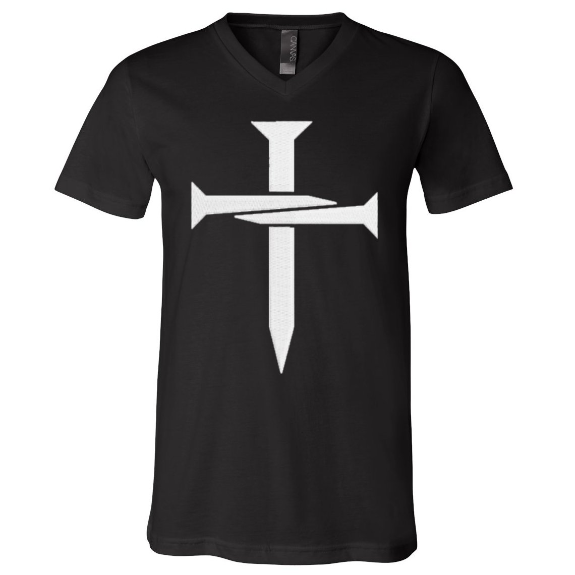 Cross Embroidered V-Neck T-Shirt