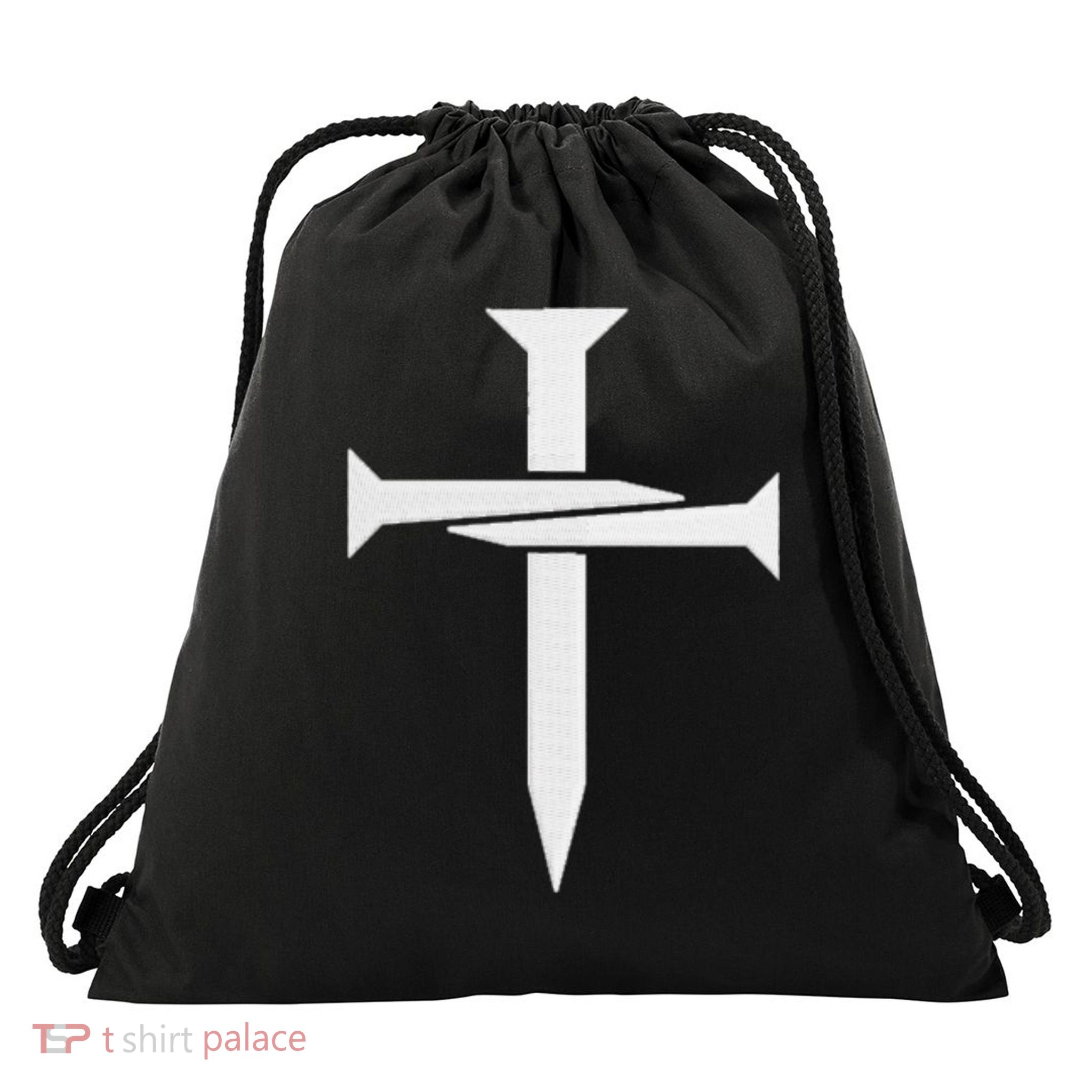 Cross Embroidered Drawstring Bag