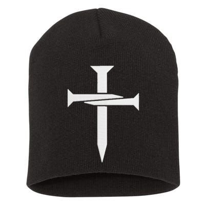 Cross Embroidered Short Acrylic Beanie