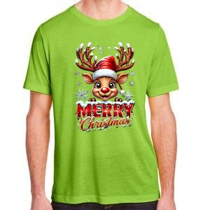 Cute Christmas Reindeer Holiday Santa Hat And Snowflakes Gift Adult ChromaSoft Performance T-Shirt