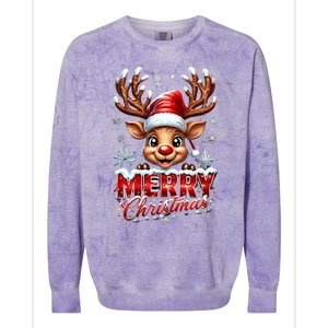 Cute Christmas Reindeer Holiday Santa Hat And Snowflakes Gift Colorblast Crewneck Sweatshirt