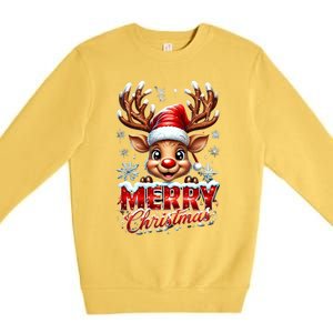 Cute Christmas Reindeer Holiday Santa Hat And Snowflakes Gift Premium Crewneck Sweatshirt