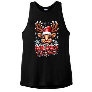 Cute Christmas Reindeer Holiday Santa Hat And Snowflakes Gift Ladies PosiCharge Tri-Blend Wicking Tank