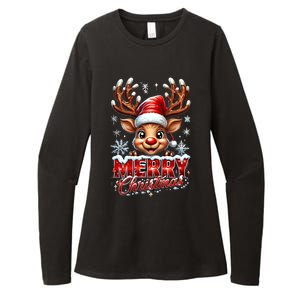 Cute Christmas Reindeer Holiday Santa Hat And Snowflakes Gift Womens CVC Long Sleeve Shirt