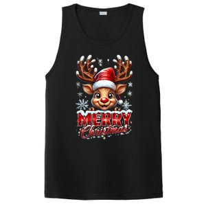 Cute Christmas Reindeer Holiday Santa Hat And Snowflakes Gift PosiCharge Competitor Tank