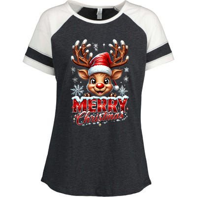 Cute Christmas Reindeer Holiday Santa Hat And Snowflakes Gift Enza Ladies Jersey Colorblock Tee